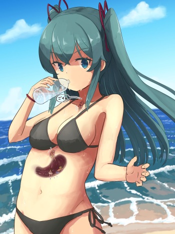 縮小した海水浴客をお水と一緒に飲み込んじゃう女の子 cover