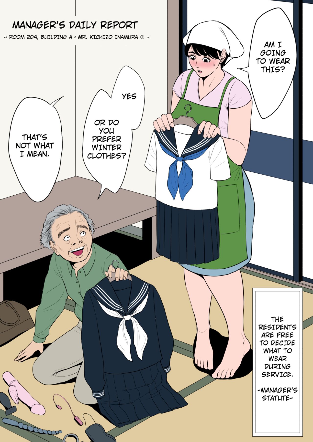 Kanrinin no Gyoumu Nippou ~ A-Tou 204-Goushitsu Inamura Yoshizou-san | Manager's Daily Report - Room 204, Building A, Mr. Kichizo Inamura page 1 full