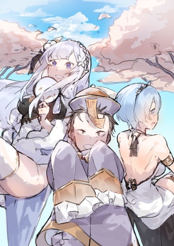 Emilia, Rem and Subaru futanari cover