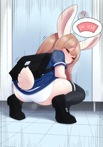 Pooping Panty in Front of the Locked Bathroom cover