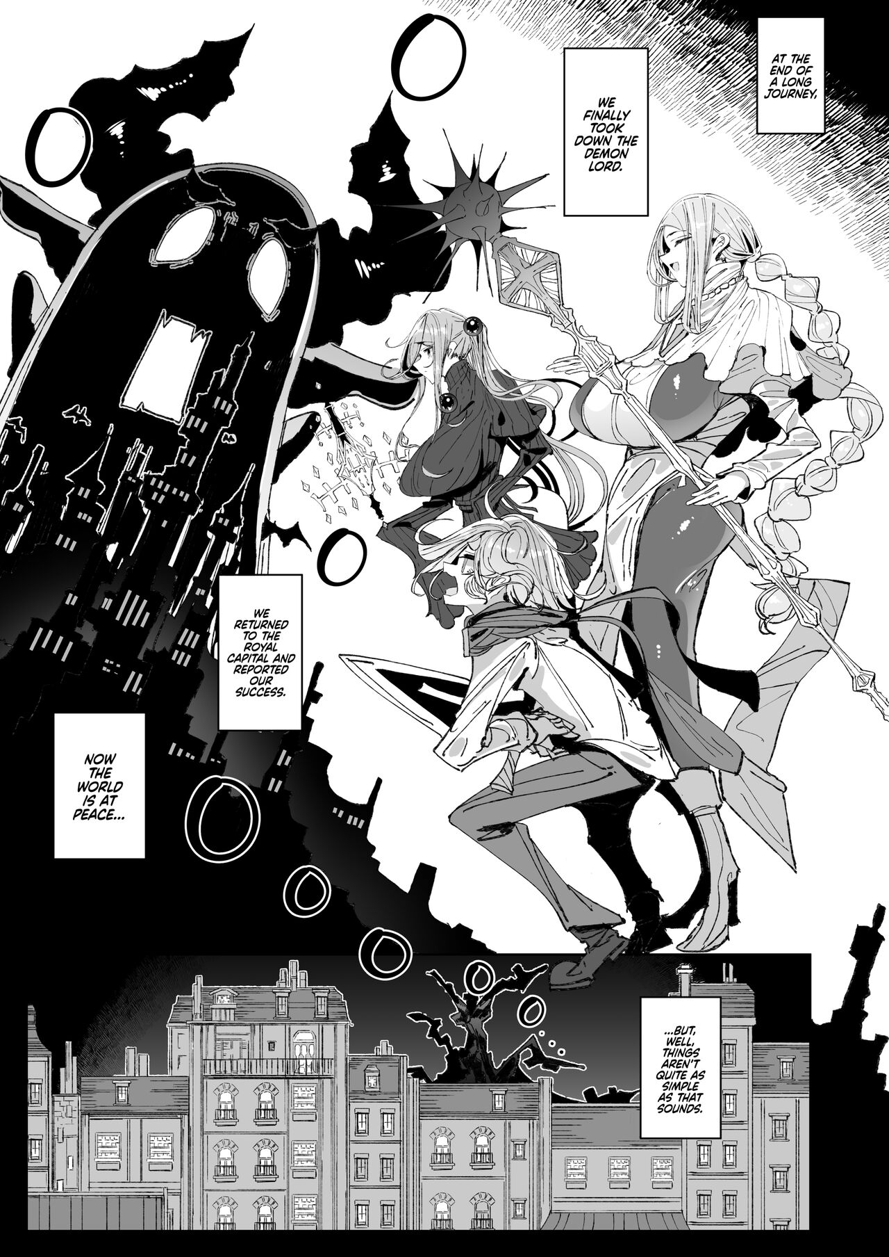 Maou Toubatsu o Oeta Yuusha-kun to Futanari Inma Futari ga Yarukotonante Kimatteru yo ne! |The Demon Lord Is Gone, the World Is at Peace... What Are the Hero and His Futa Succubi Gonna Do!? page 2 full