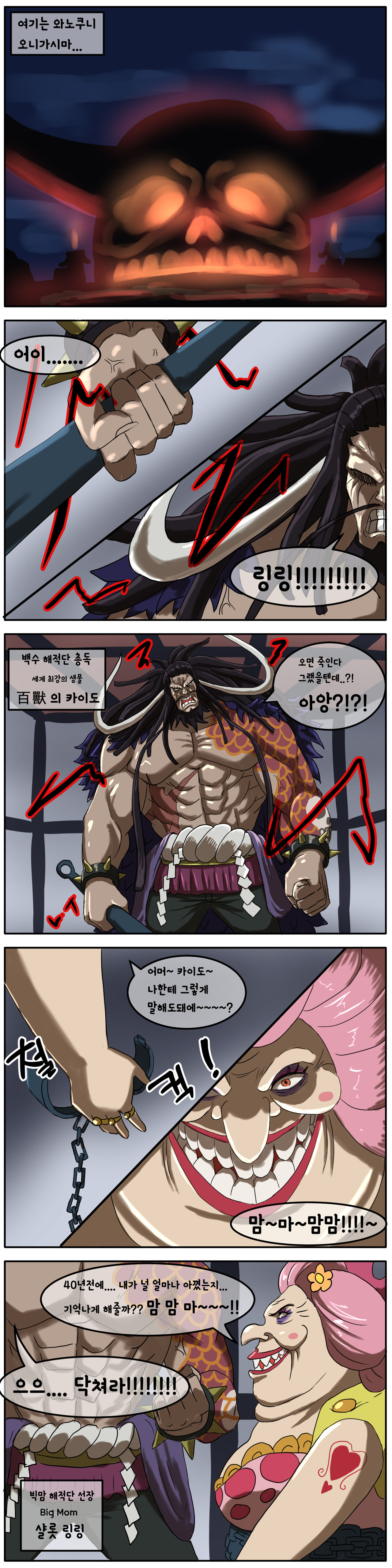 A cartoon about Big Mom giving Kaido's Ada away. page 2 full