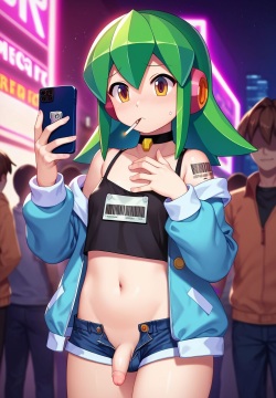 Mega Man haired tomboy bitch smoking and holding cell phone