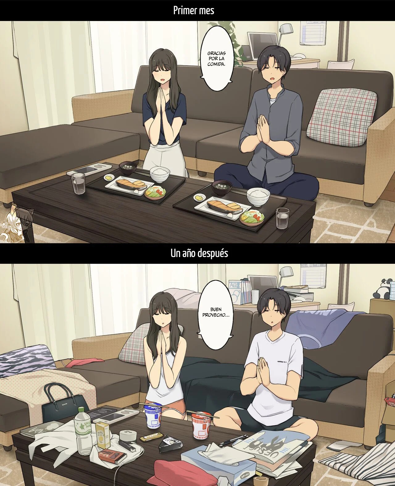 Dousei Seikatsu Ikkagetsume to Ichinen Ato, Asaokite kara Shuushin made no Hikaku | A Day in the Life of a Couple: Their First Month Living Together vs. One Year Later page 7 full