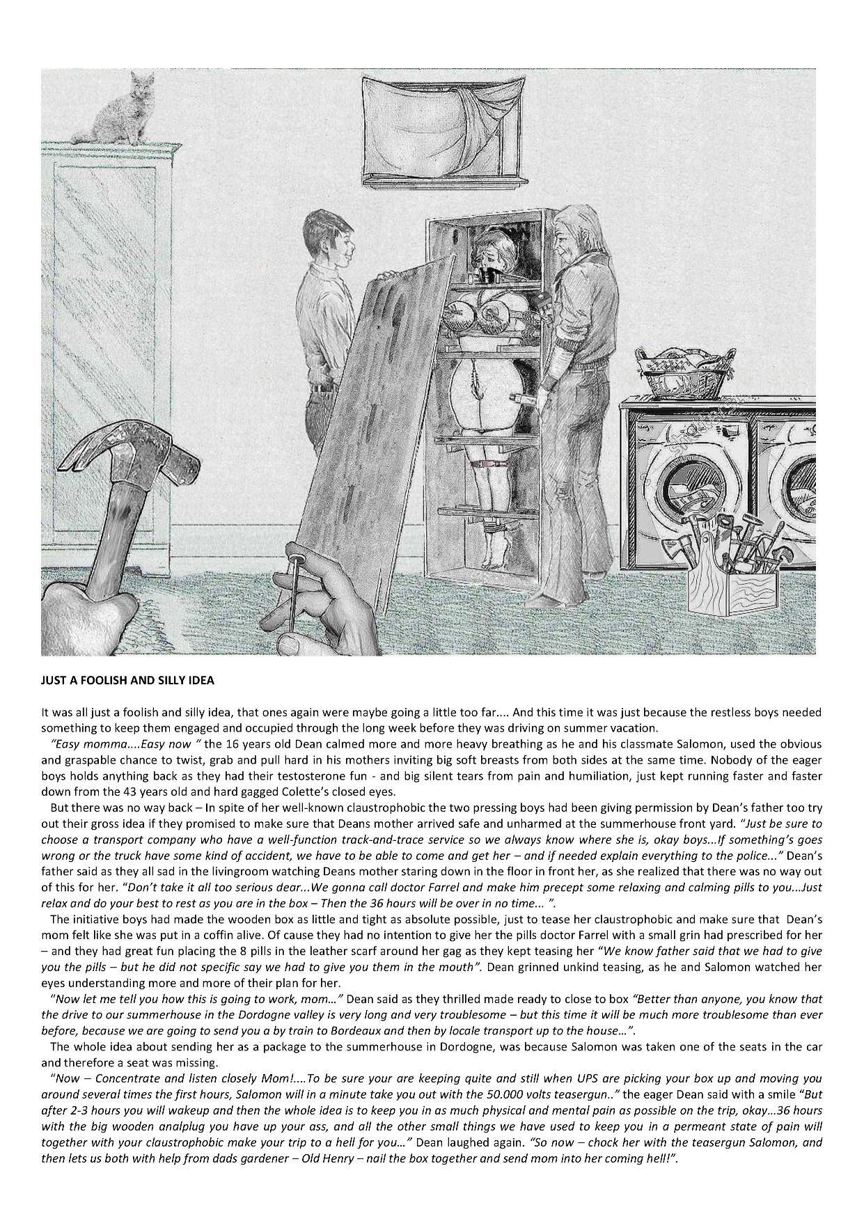 Joseph Farrel re-drawing with text "Housewives in despair 4" page 5 full