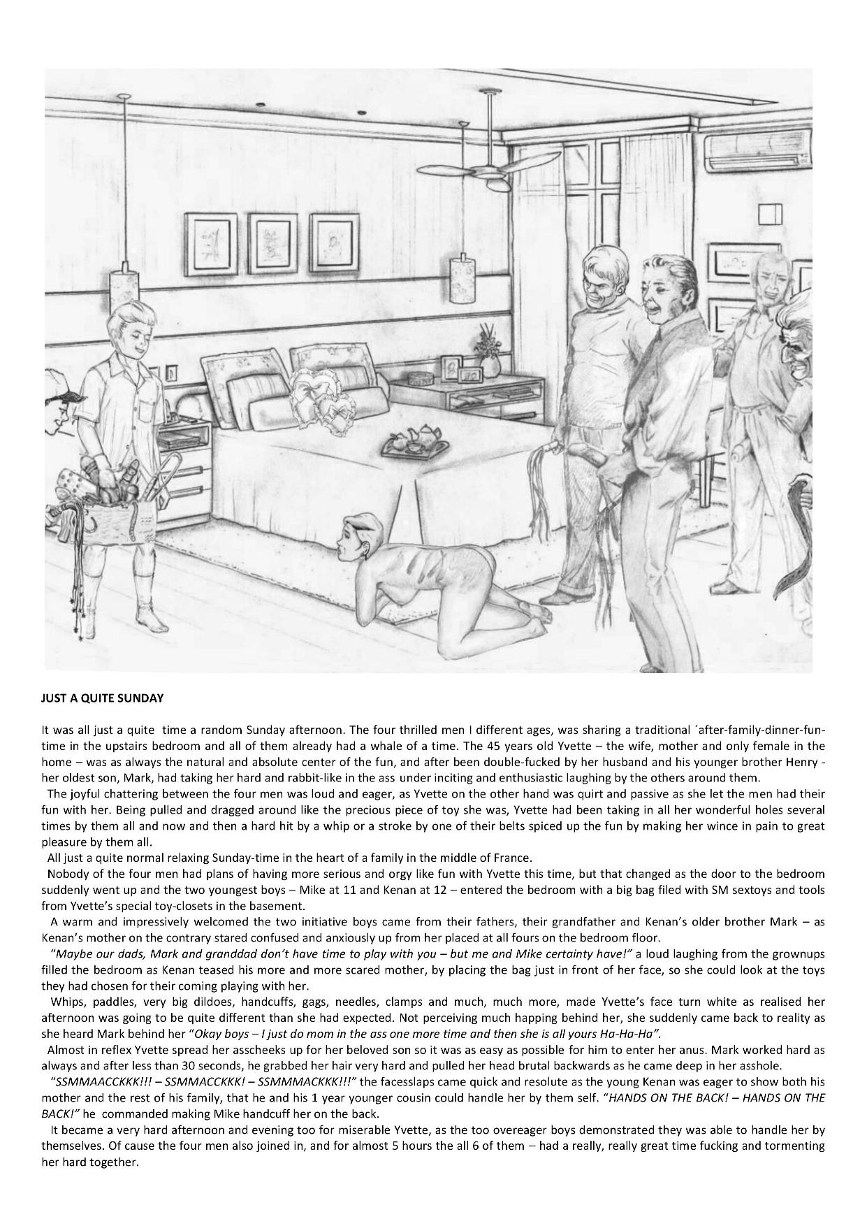 Joseph Farrel re-drawing with text "Housewives in despair 4" page 6 full