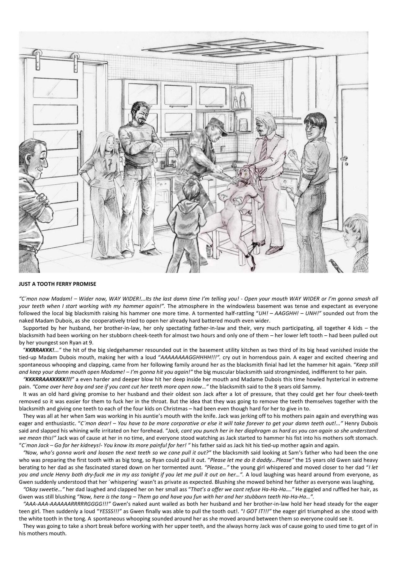 Joseph Farrel re-drawing with text "Housewives in despair 4" page 7 full