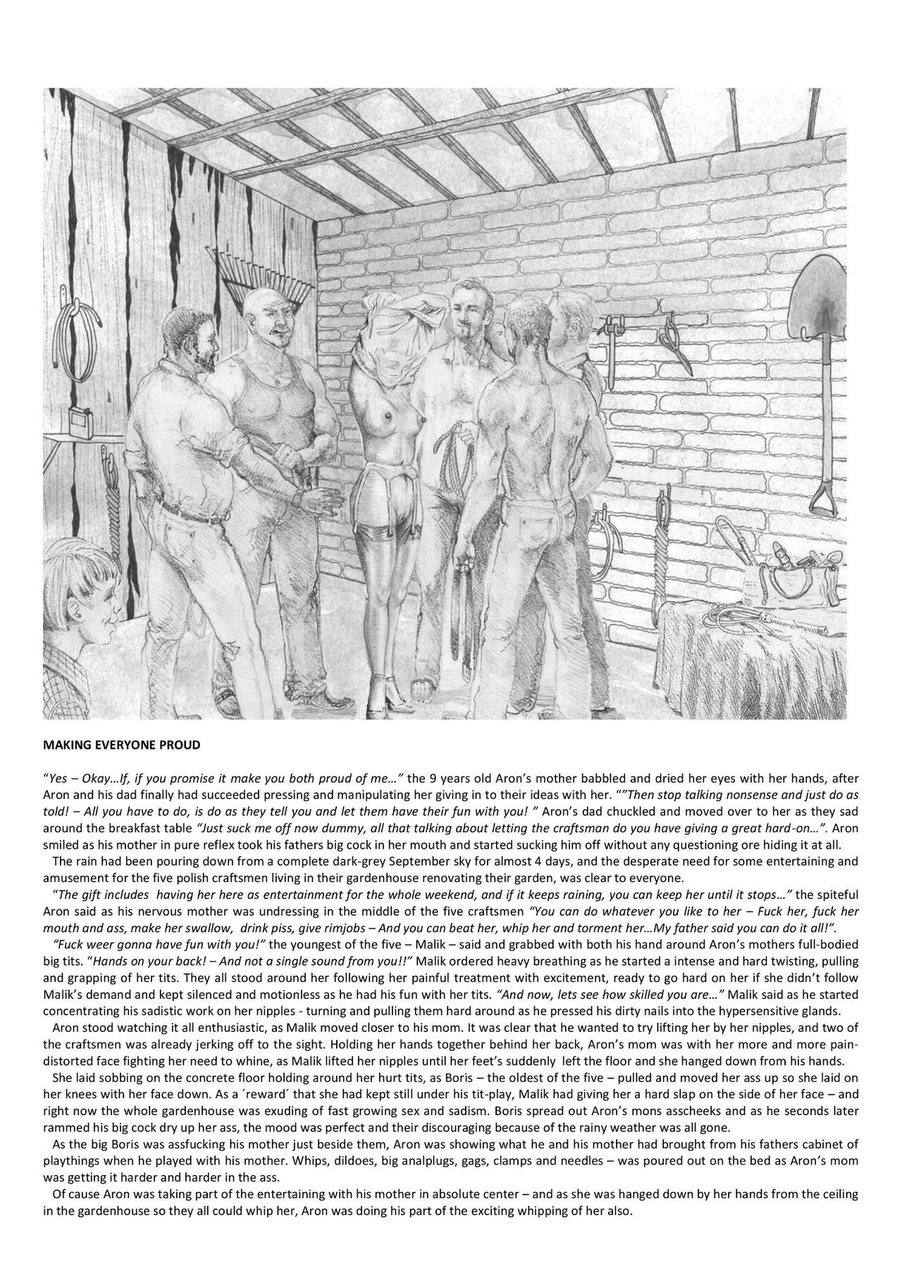 Joseph Farrel re-drawing with text "Housewives in despair 4" page 8 full